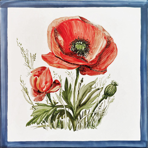 Bild: weiße und Kachel und bemalter Mohnblume 
