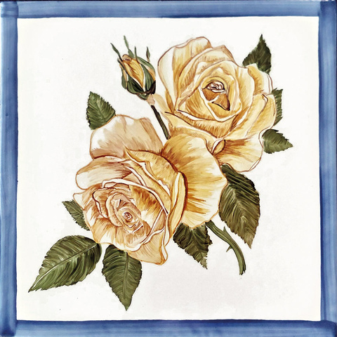 Bild: weiße und Kachel und bemalter Rosen 