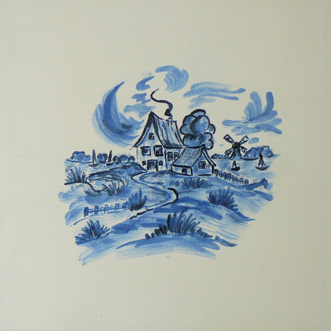 Landschaft · Häuser Bild: weiße und kachel und mit gemalten Häuser delftblau