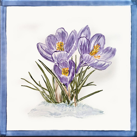 Bild: weiße und Kachel und bemalter Krokus 